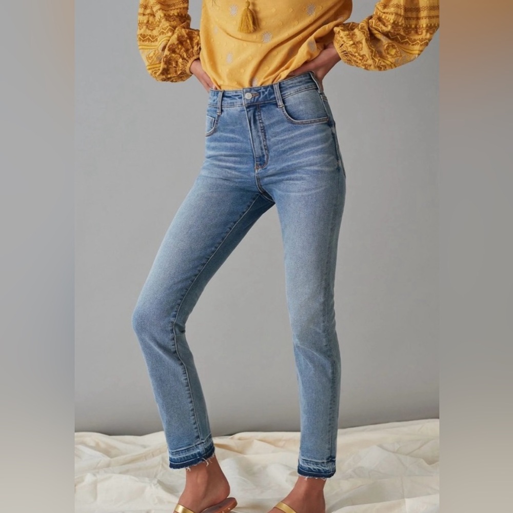 Anthropologie Pilcro High Rise Cigarette Skinny Jeans Raw Hem Boho Size 26